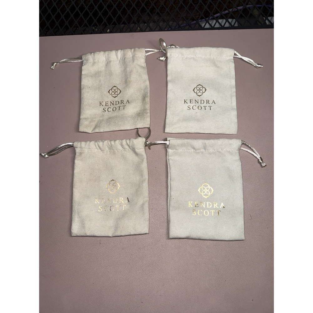Kendra Scott Gray W/Gold Dust Bag Jewelry Pouch Drawstring 4.0"X 5.5" Lot Of 4‎
